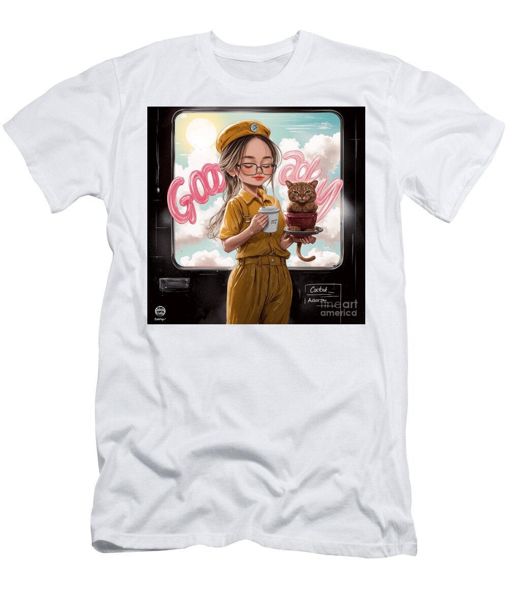 Barista with Cat and Coffee Grafititee S T-Shirt