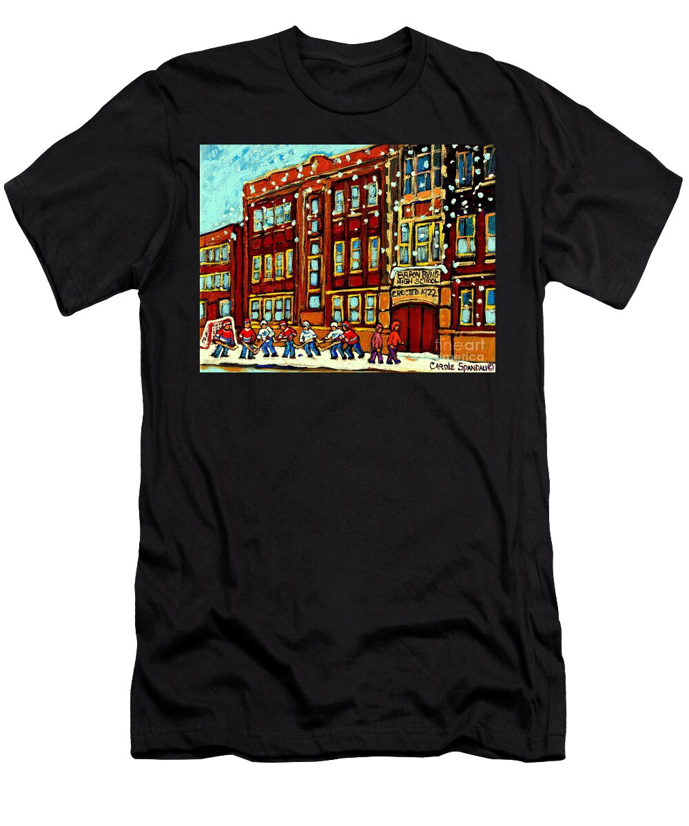 Baron Byng High School St Urbain Street Hockey Montreal Winter Scene Carole Spandau Montreal Artist Carole Spandau T-Shirt