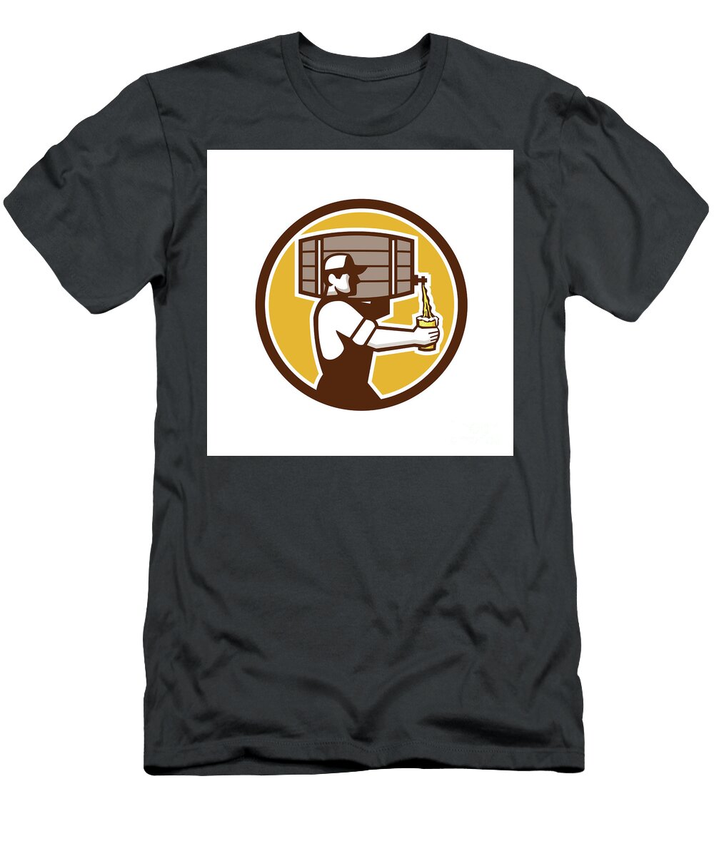 Bartender Carrying Keg Pouring Beer Circle Retro Aloysius Patrimonio T-Shirt