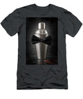Bartender Cocktail Shaker with a Black Bowtie on Black Glittery Dorin Puha T-Shirt