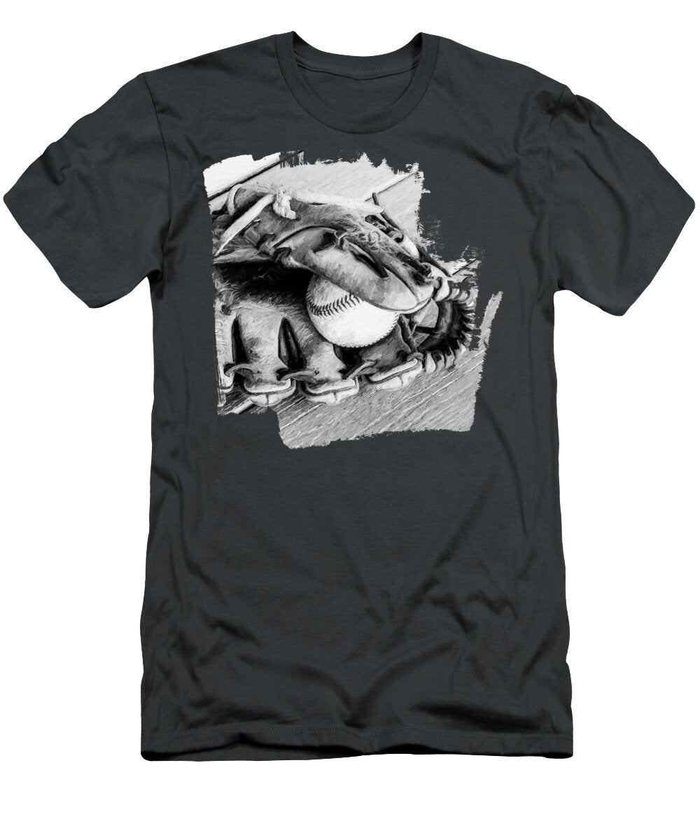 Baseball and Glove Bw Elisabeth Lucas T-Shirt