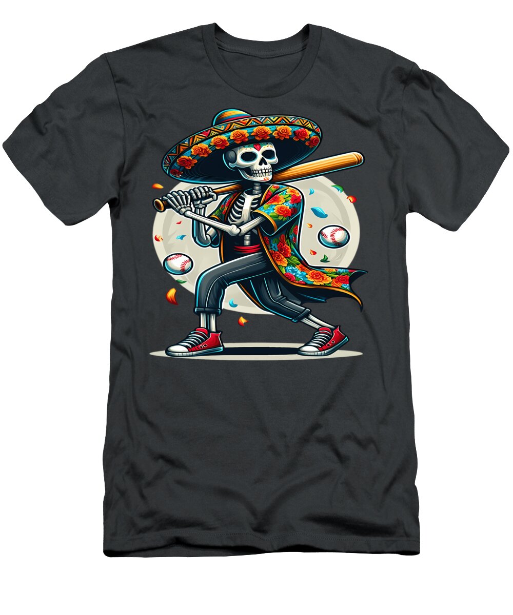 Baseball Skeleton Mexican Sombrero Cinco De Mayo Quang Vu T-Shirt