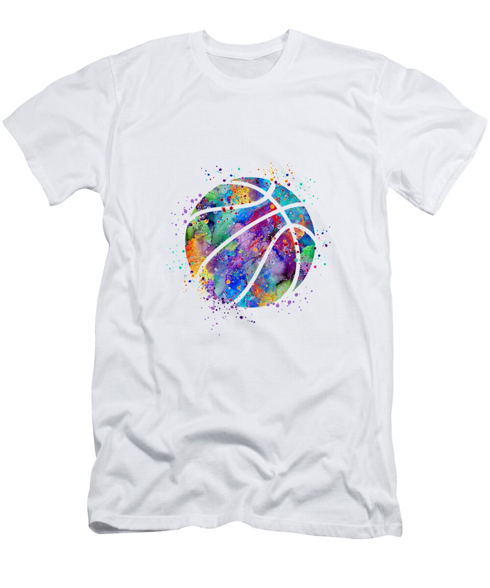 Basketball Ball Colorful Watercolor Art White Lotus T-Shirt