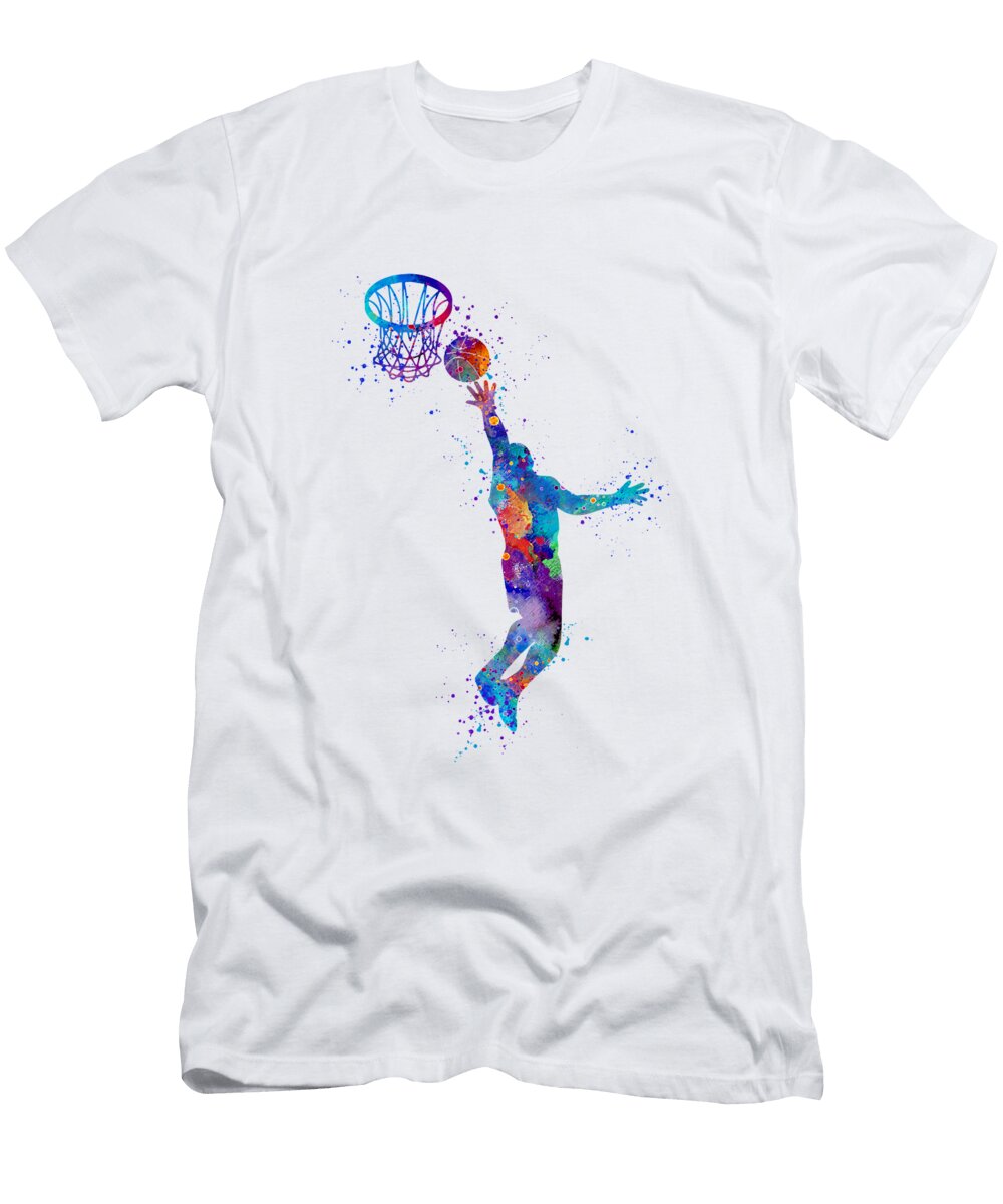 Basketball Boy Player Colorful Watercolor Sports Gift White Lotus T-Shirt
