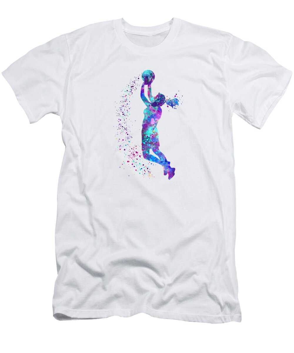 Basketball Girl Player Colorful Watercolor Sports Gift White Lotus T-Shirt