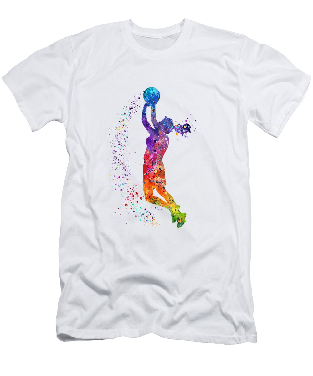 Basketball Girl Player Watercolor Silhouette White Lotus T-Shirt