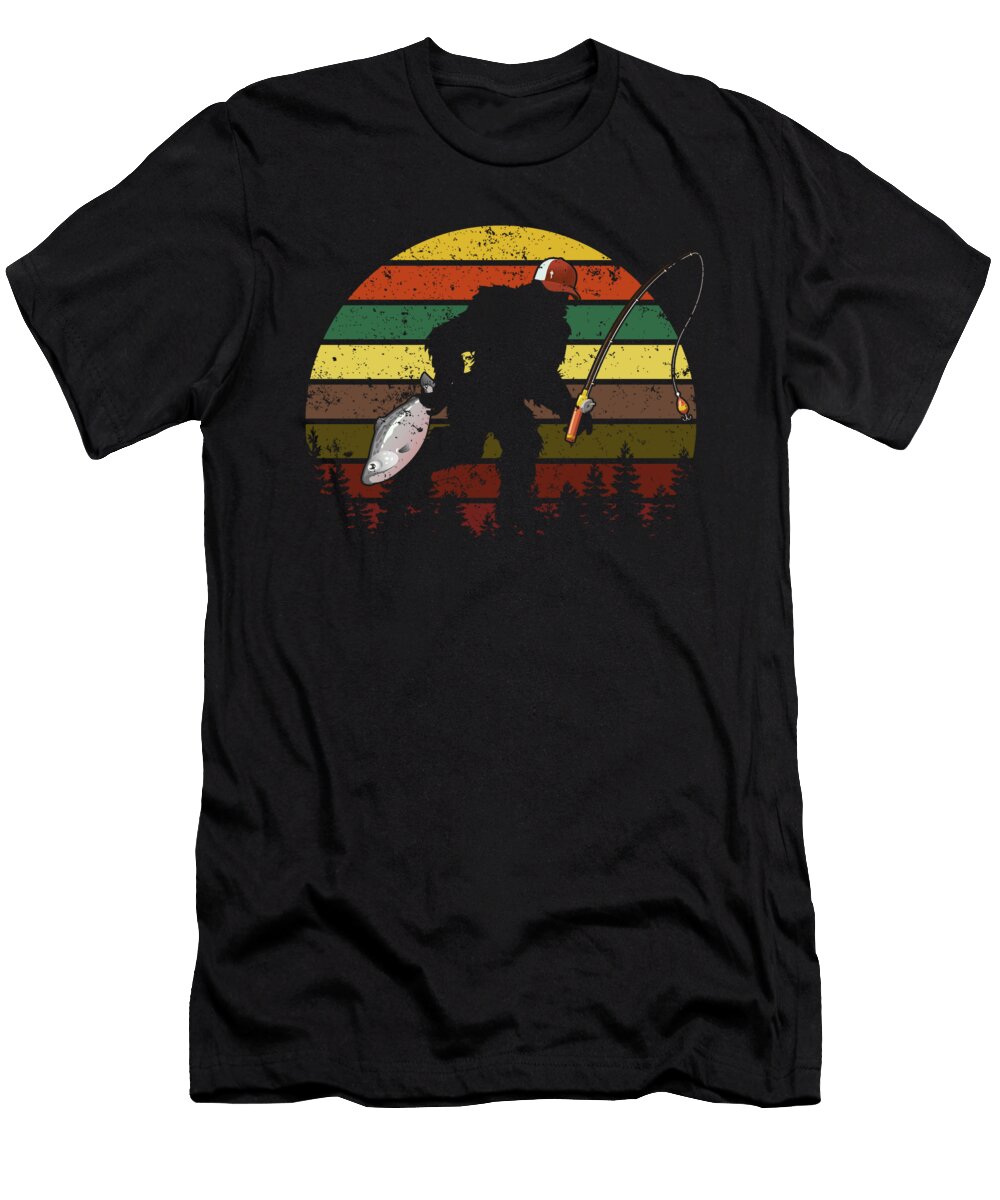 Bass Fishing Bigfoot in Trucker Hat Retro Funny Gift Eboni Dabila T-Shirt