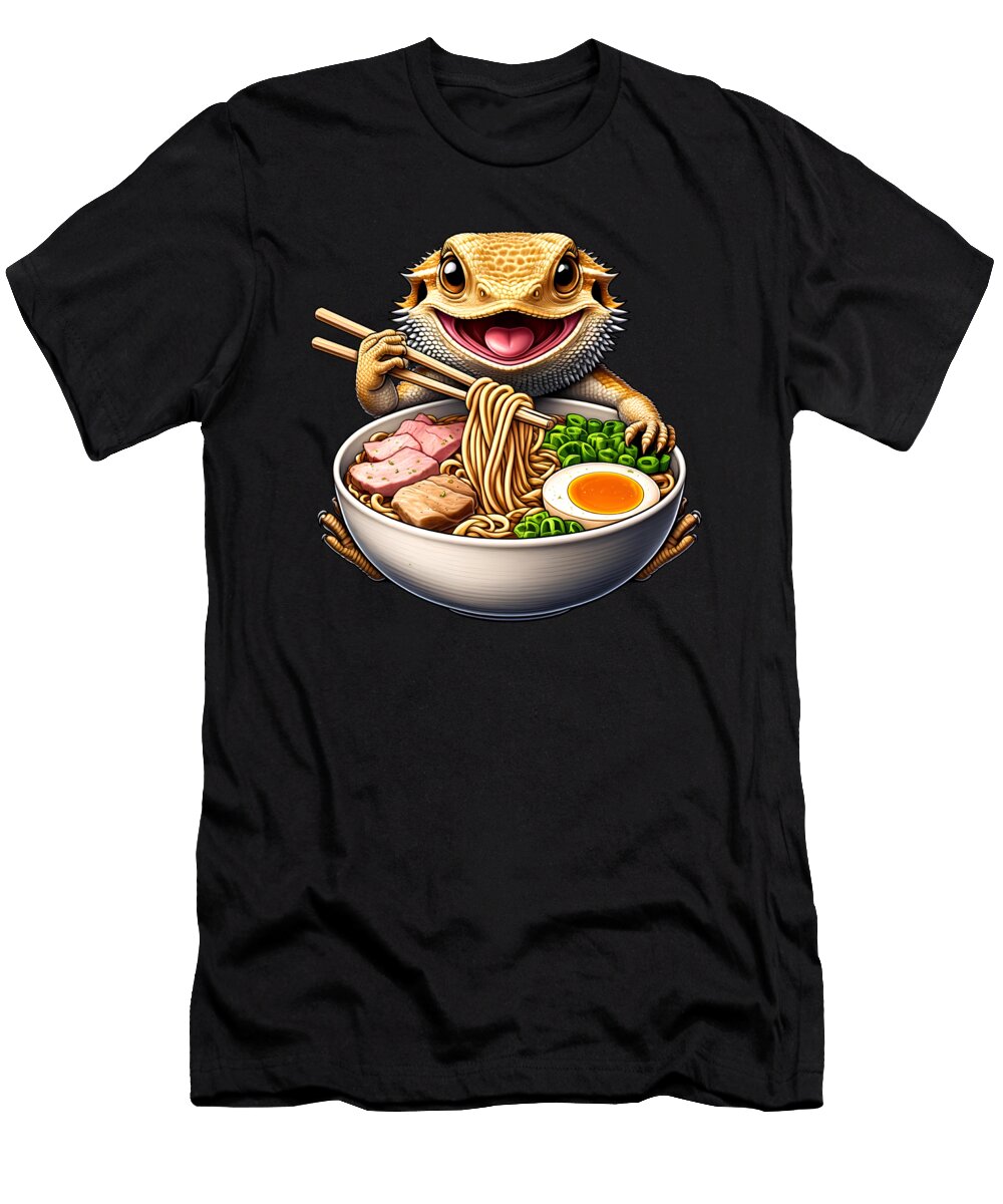 Bearded Dragon Eating Ramen Noodle Anime Kawaii Japanese Food Lover Job T-Shirt
