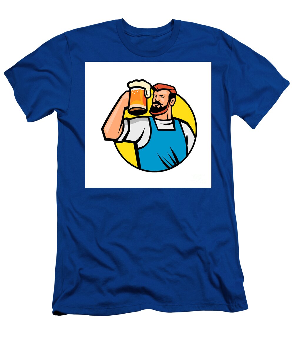Bearded Hipster Toasting Beer Mug Circle Mascot Aloysius Patrimonio T-Shirt