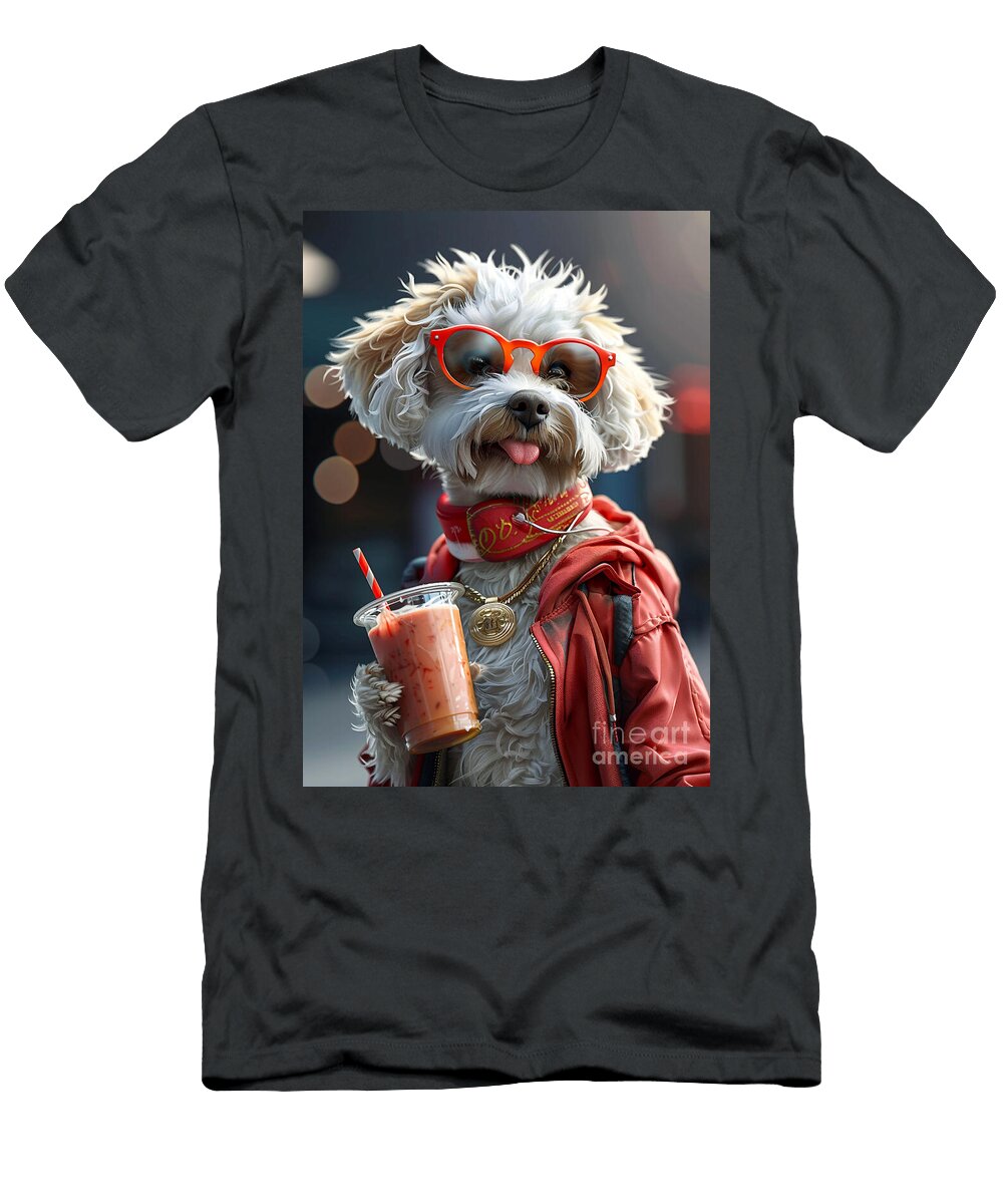 Bedlington Terrier Chilling with a Smoothie on a Hot LA Day Clint Mclaughlin T-Shirt