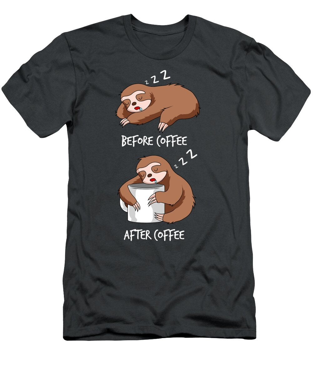 Before Coffee After Coffee Coffee Sloth for Men Women Barista Brewer Addict Crazy Squirrel T-Shirt