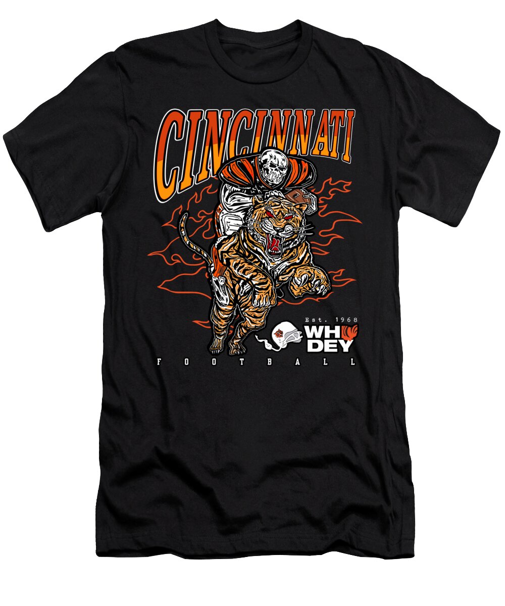Bengals Who Dey Fierce Tiger Football Fan Art Illustration Georgina V Bryce T-Shirt