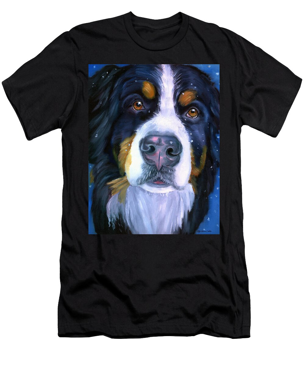 Bernese Mountain Dog in Snowfall Lyn Cook T-Shirt