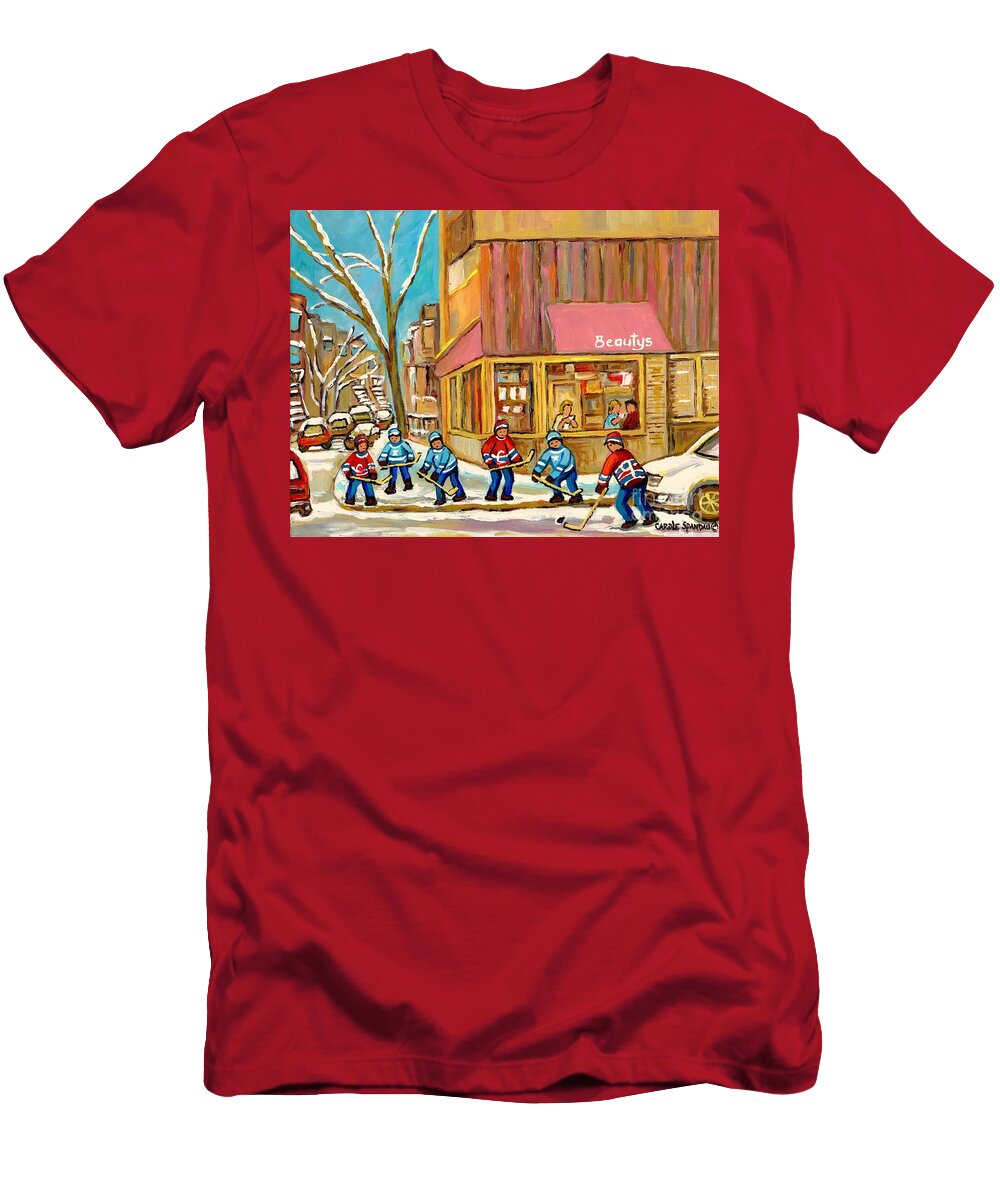 Best Sellers Original Montreal Paintings for Sale Hockey At Beautys By Carole Spandau Carole Spandau T-Shirt