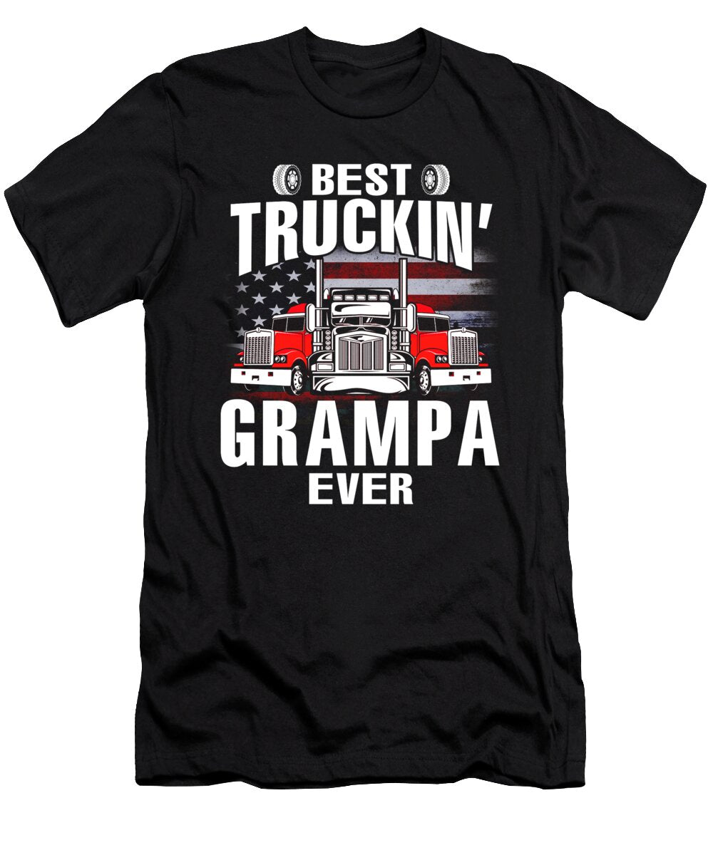 Best Truckin Grampa Ever USA Flag Trucker Fathers Day Dhbubble T-Shirt