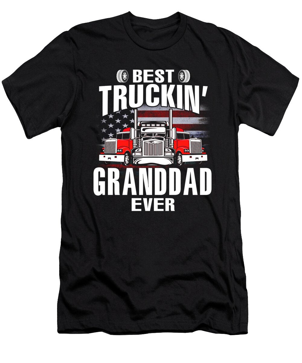Best Truckin Granddad Ever USA Flag Trucker Fathers Day Dhbubble T-Shirt