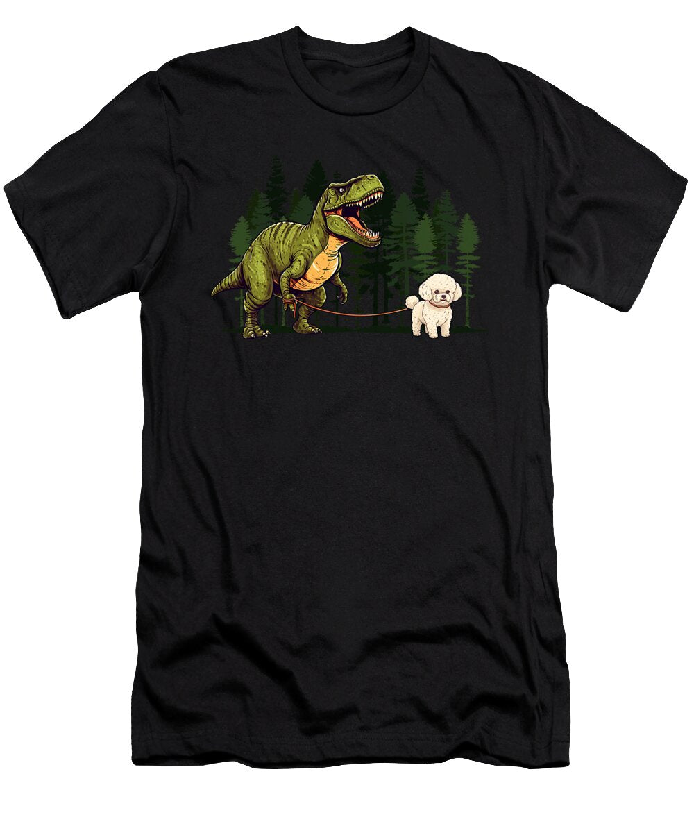 Bichon Frise Dinosaur Trex Walking Funny Dog Natalie Lidford T-Shirt