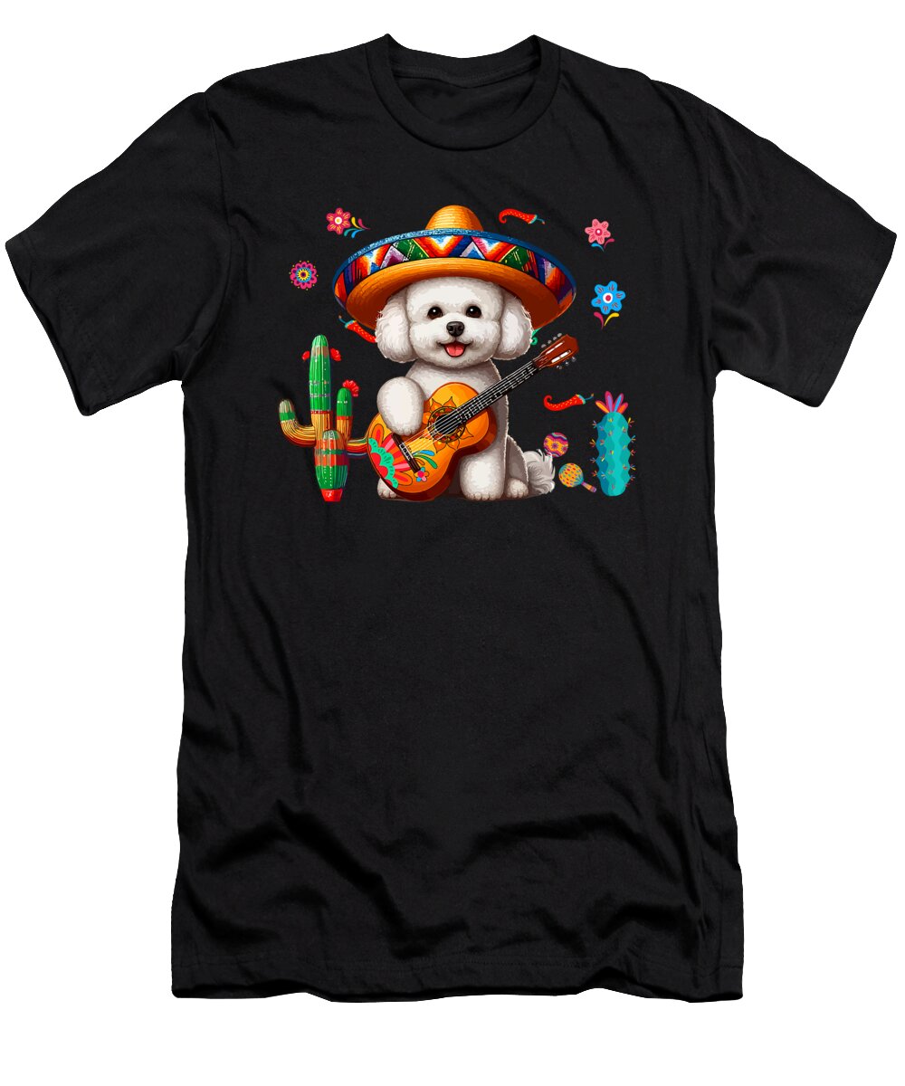 Bichon Frise Sombrero Mexican Guitar Cinco De Natalie Lidford T-Shirt