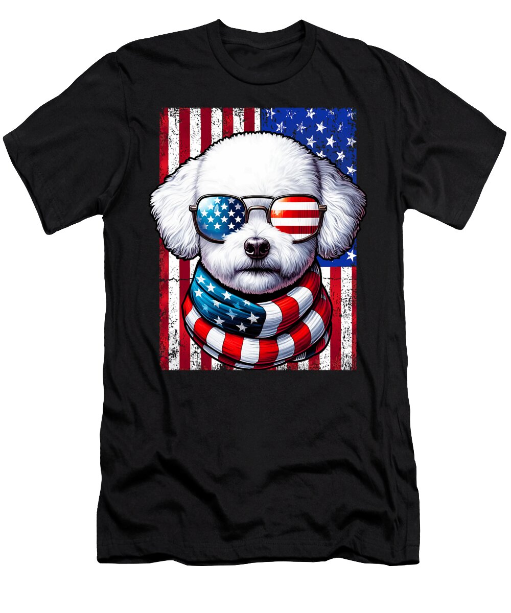 Bichon Frise USA Flag Sunglasses Patriotic Dog Yah Lishr T-Shirt