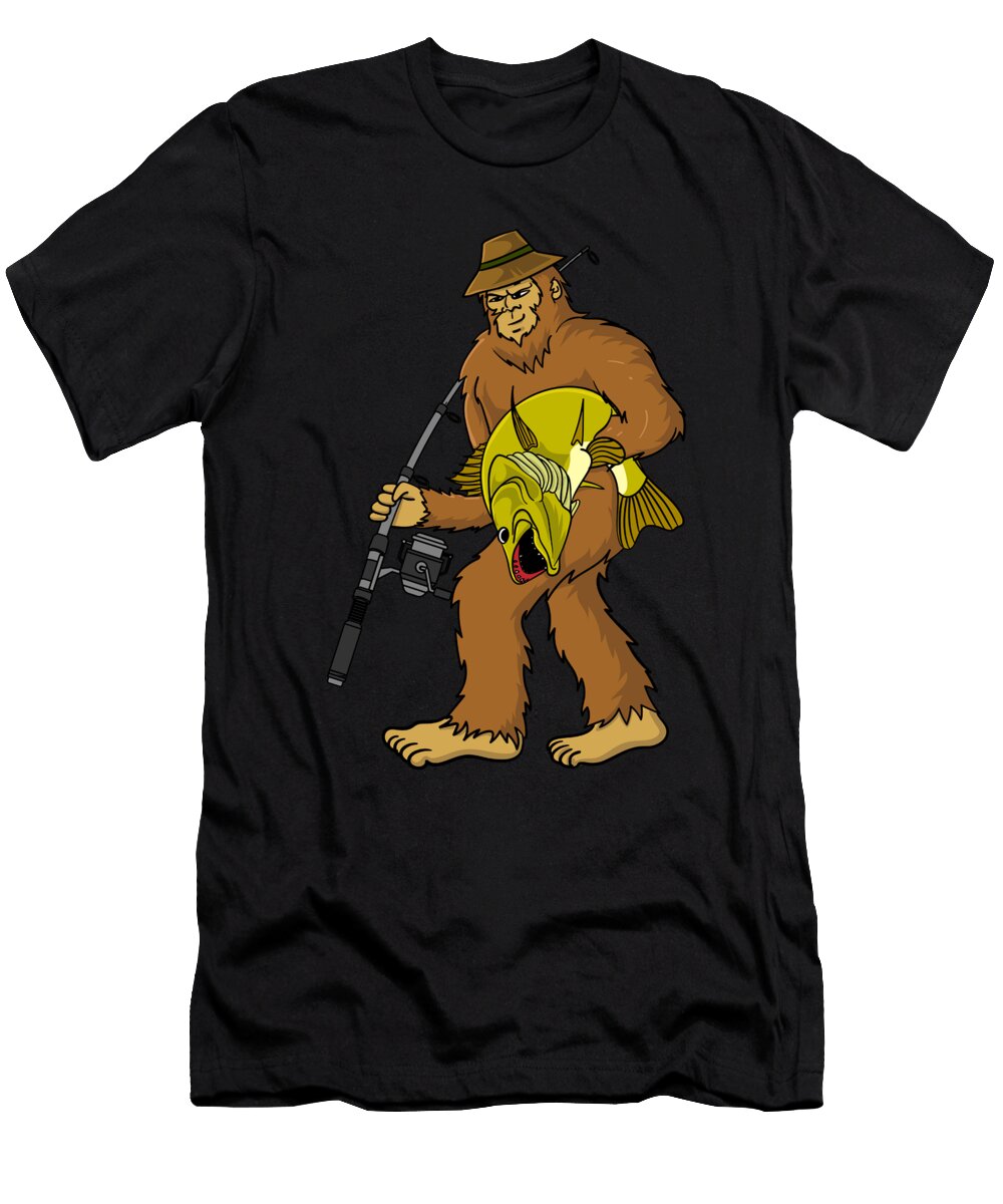 Bigfoot Fishing Gift David Schuele Art T-Shirt