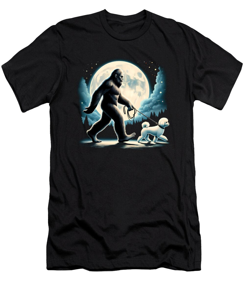 Bigfoot Sasquatch Bichon Frise Walking Dog Lover Moon Job T-Shirt
