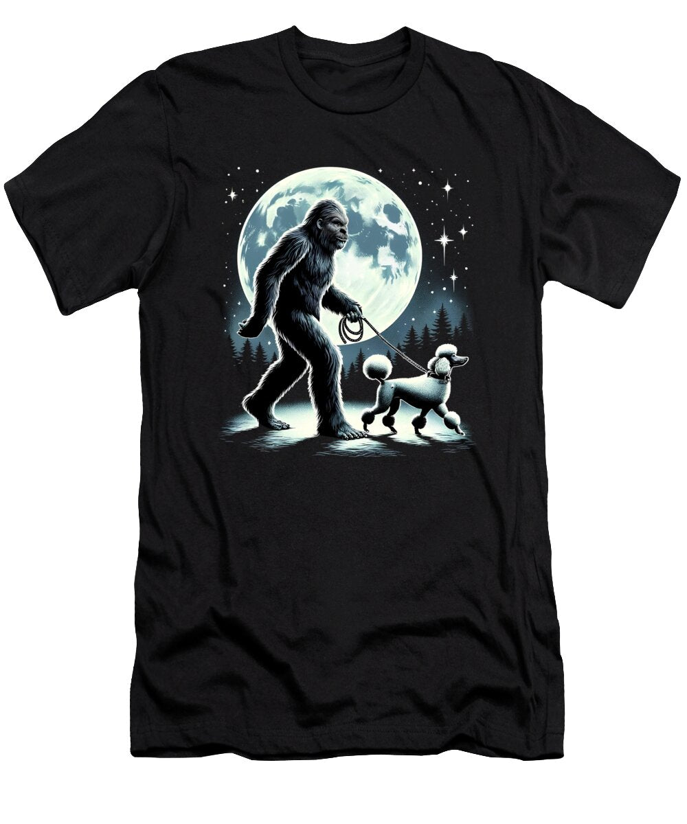 Bigfoot Sasquatch Poodle Walking Dog Lover Moon Job T-Shirt