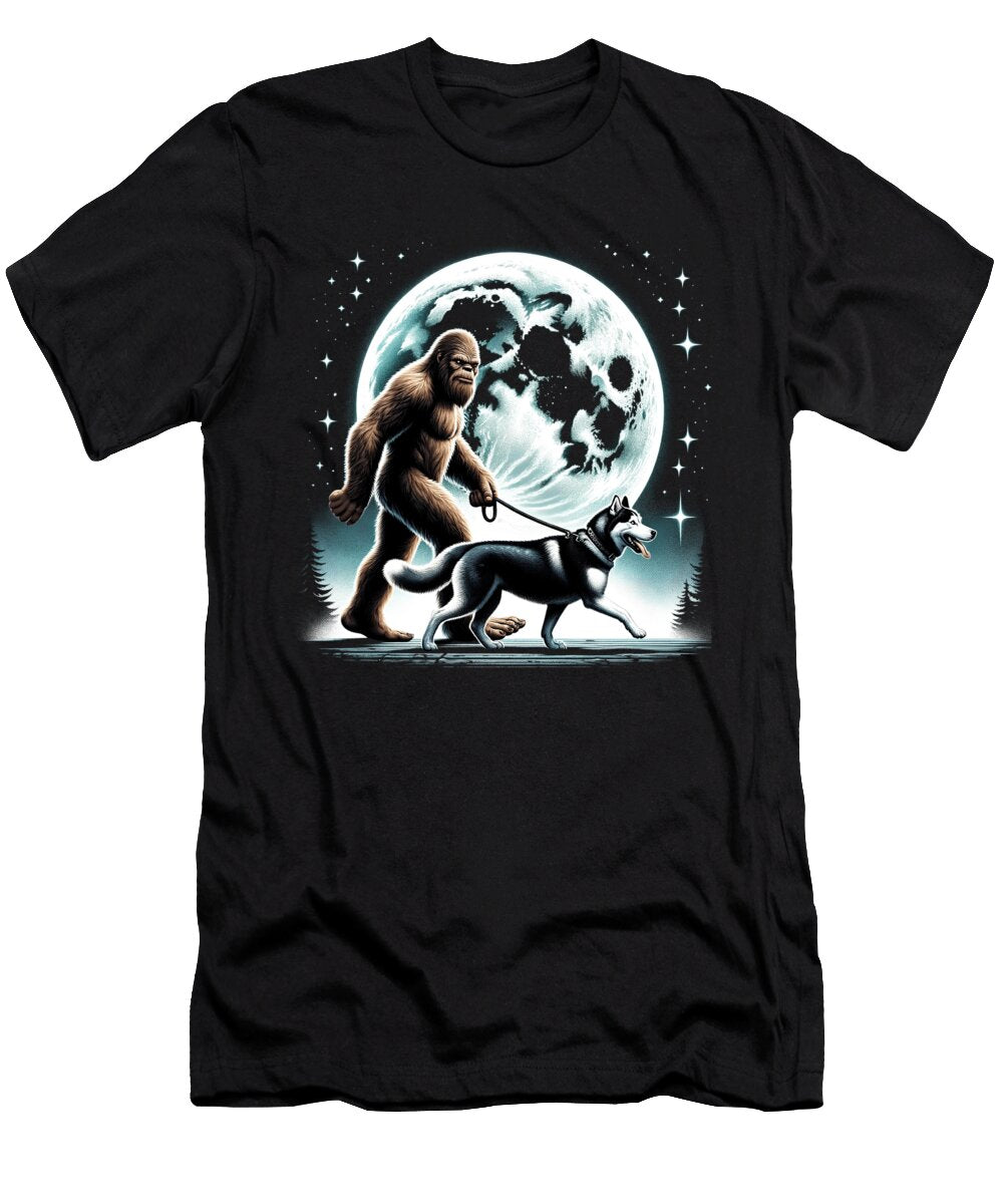 Bigfoot Sasquatch Siberian Husky Walking Dog Lover Moon Job T-Shirt