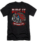 Biker Motorcycle Ride It Like You Stole It Skull Shannon Nelson Art T-Shirt