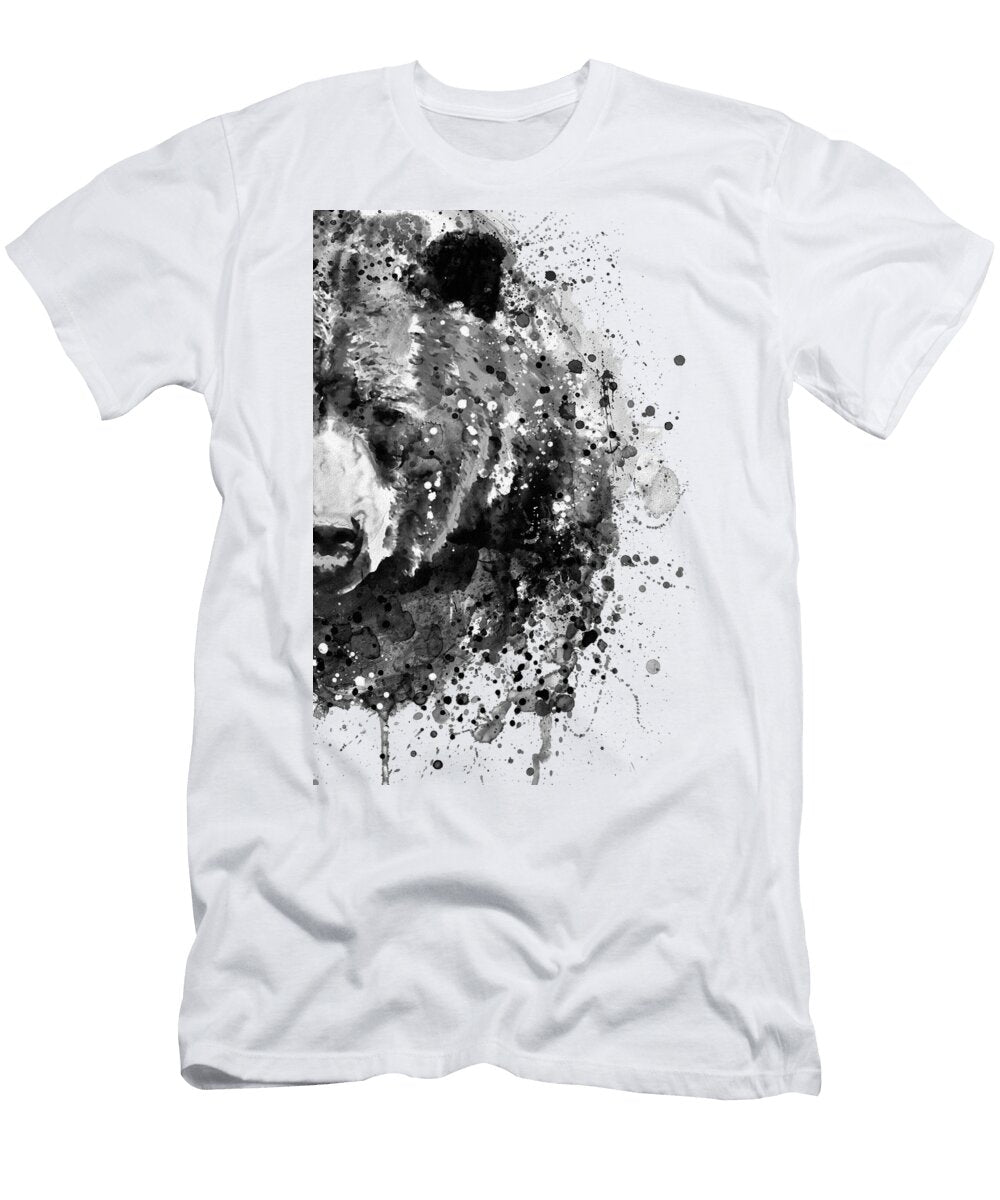 Black and White Half Faced Grizzly Bear Abstract Wildlife Art Marian Voicu T-Shirt