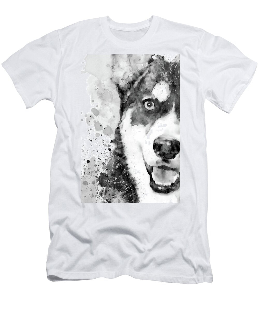Black and White Half Faced Husky Dog Marian Voicu T-Shirt