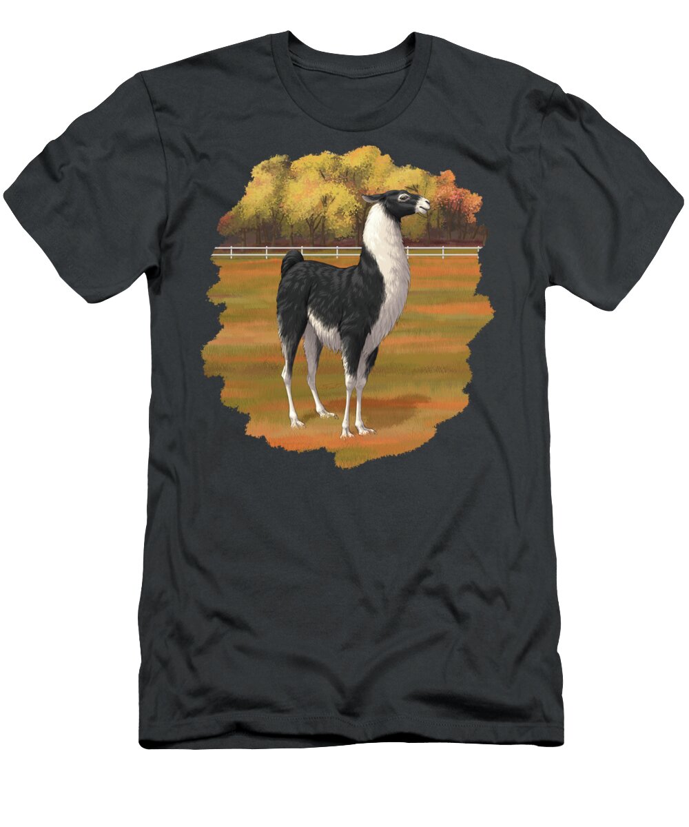 Black and White Llama in Autumn Farm Pasture Crista Forest T-Shirt