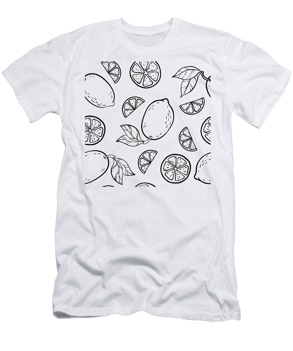 Black and White Seamless Doodle Pattern with Cute Doodle Lemons Sketch Hand Drawn Trendy Background Yevheniia Hulinska T-Shirt