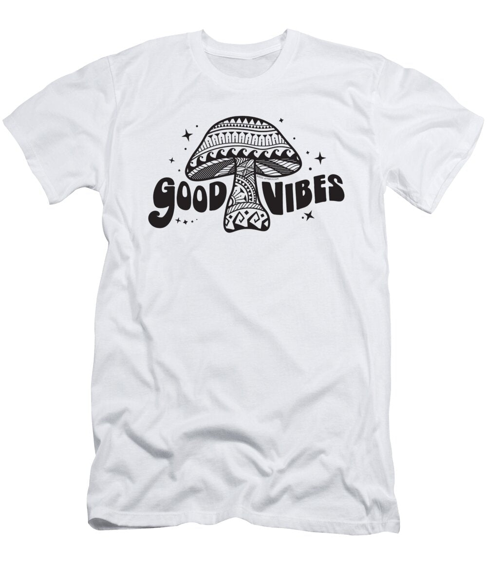 Black Boho Good Vibes Mushroom Laura Ostrowski T-Shirt