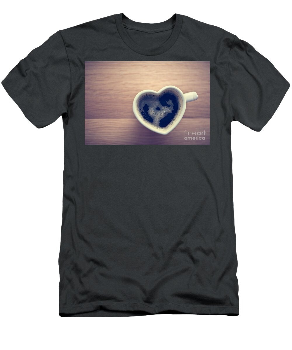 Black Coffee Espresso in Heart Shaped Cup Love Valentines Day Vintage Michal Bednarek T-Shirt