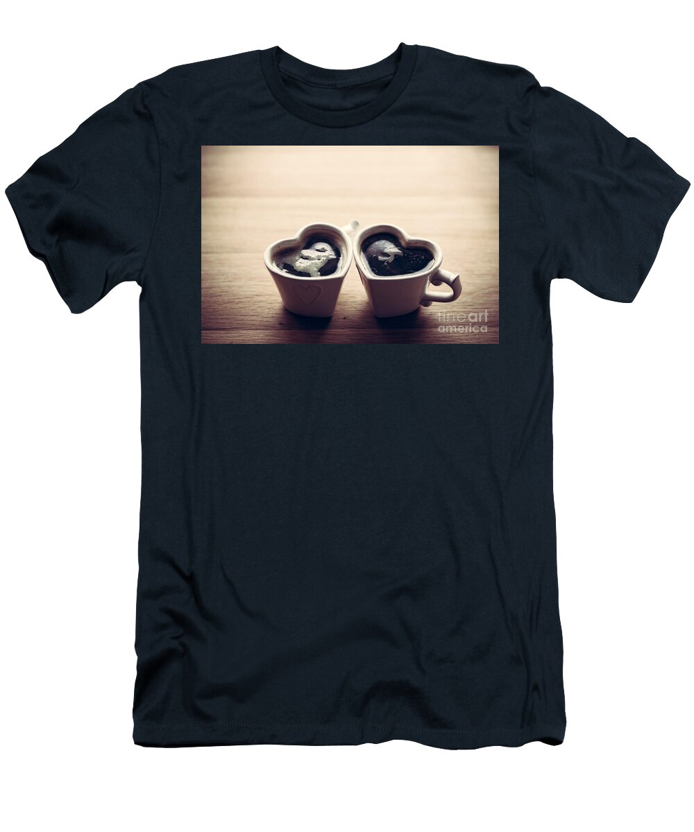 Black Coffee Espresso in Two Heart Shaped Cups Love Valentines Day Vintage Michal Bednarek T-Shirt