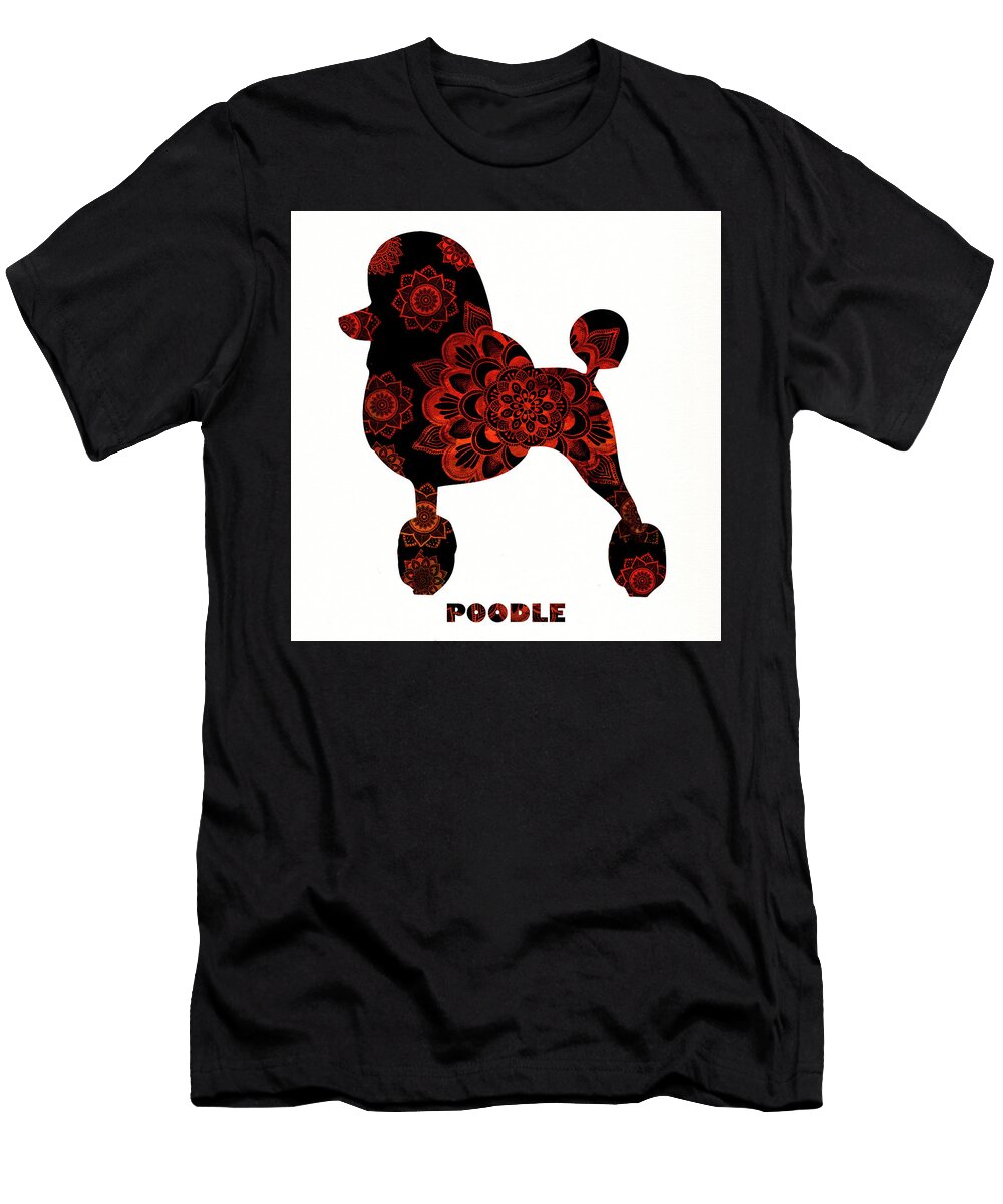 Black Poodle and Red Flower Mandala Peggy Collins T-Shirt