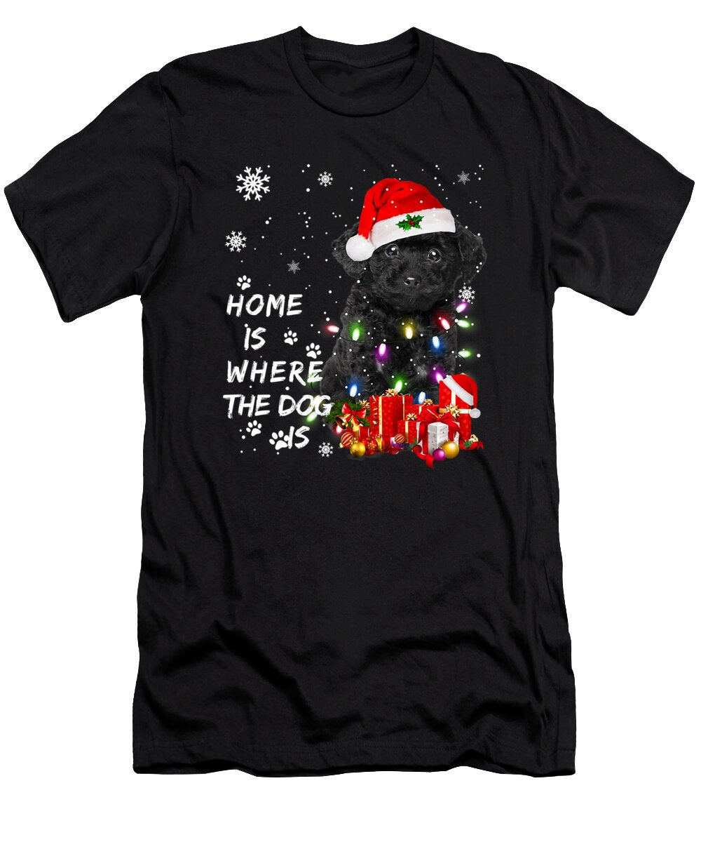 Black Poodle Dog Santa Christmas Tree Lights Dog Studi Alex T-Shirt
