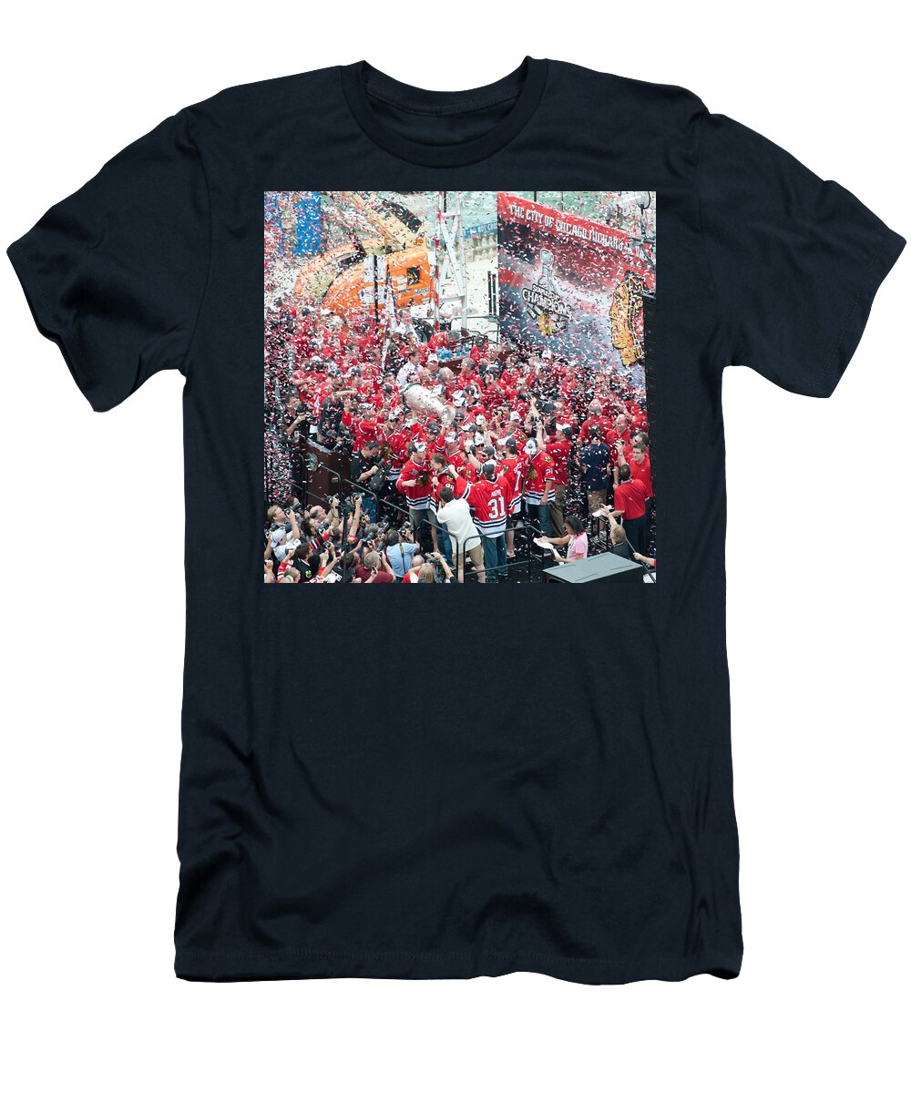 Blackhawks Celebration Stage Curtiss Messer T-Shirt