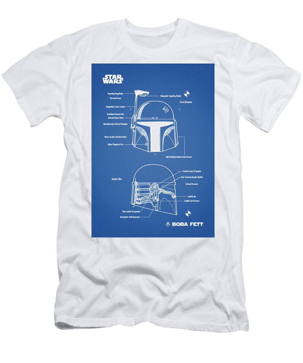 Boba Fett Helmet Blue Denny H T-Shirt