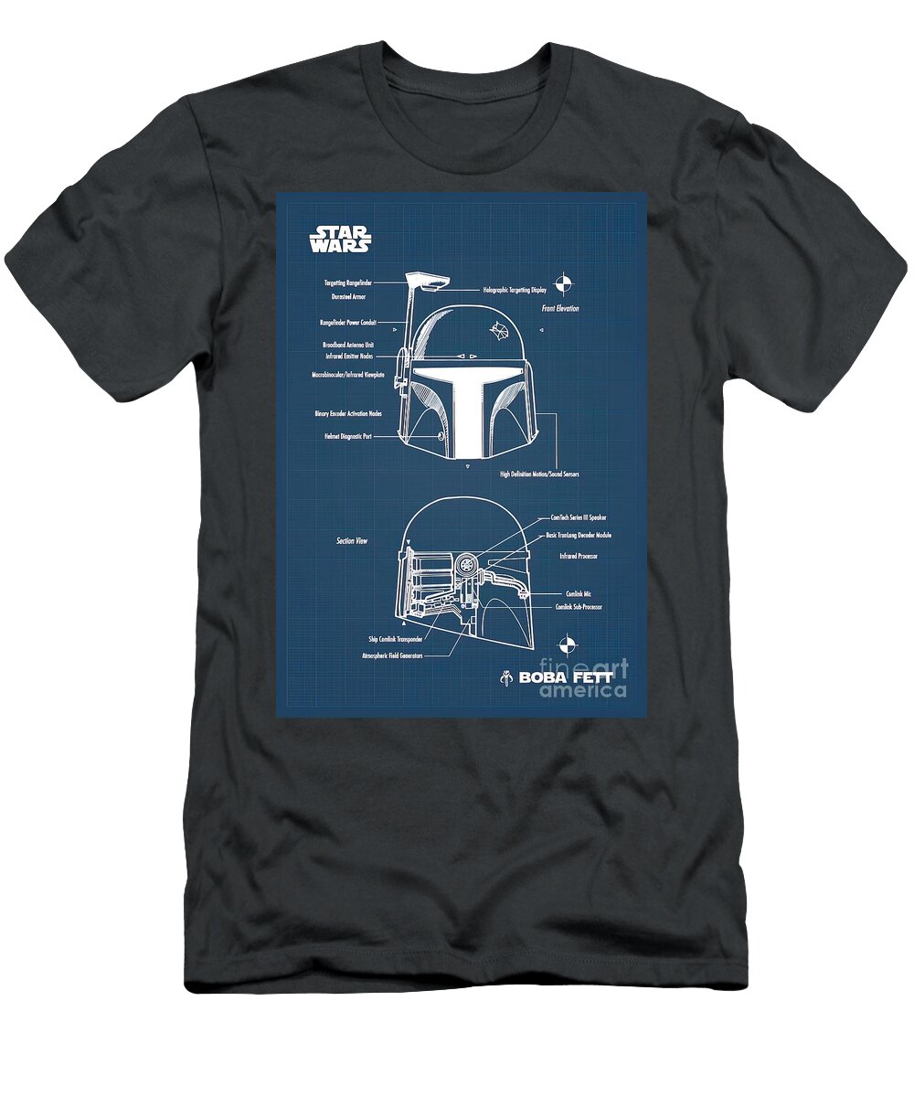 Boba Fett Helmet Blueprint Yara Old School T-Shirt