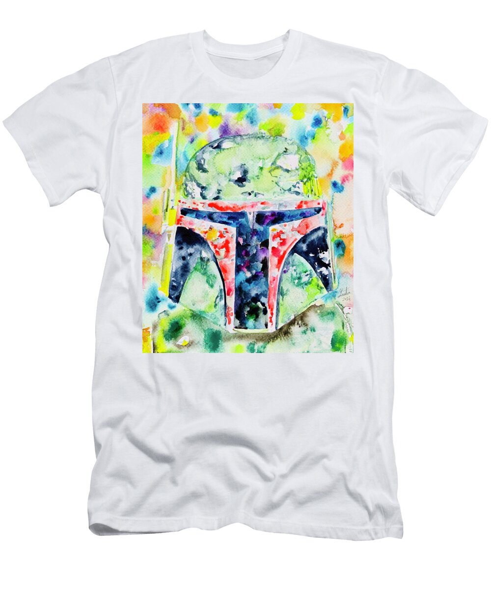 Boba Fett Watercolor Portrait Fabrizio Cassetta T-Shirt