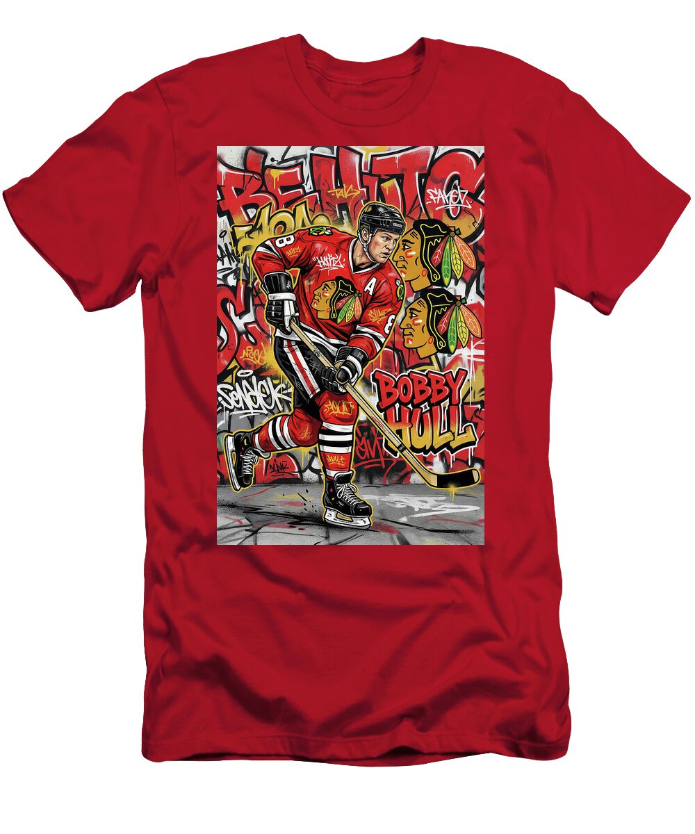 Bobby Hull Graffiti Poster Hockey Player NHL Sampadart Gallery T-Shirt