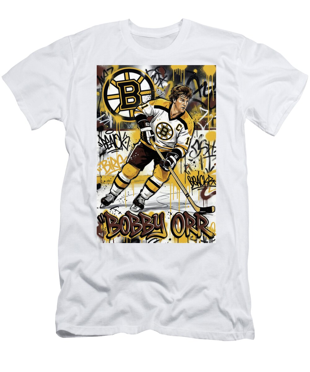 Bobby Orr Boston Bruins Graffiti Poster Hockey Player NFL Sampadart Gallery T-Shirt