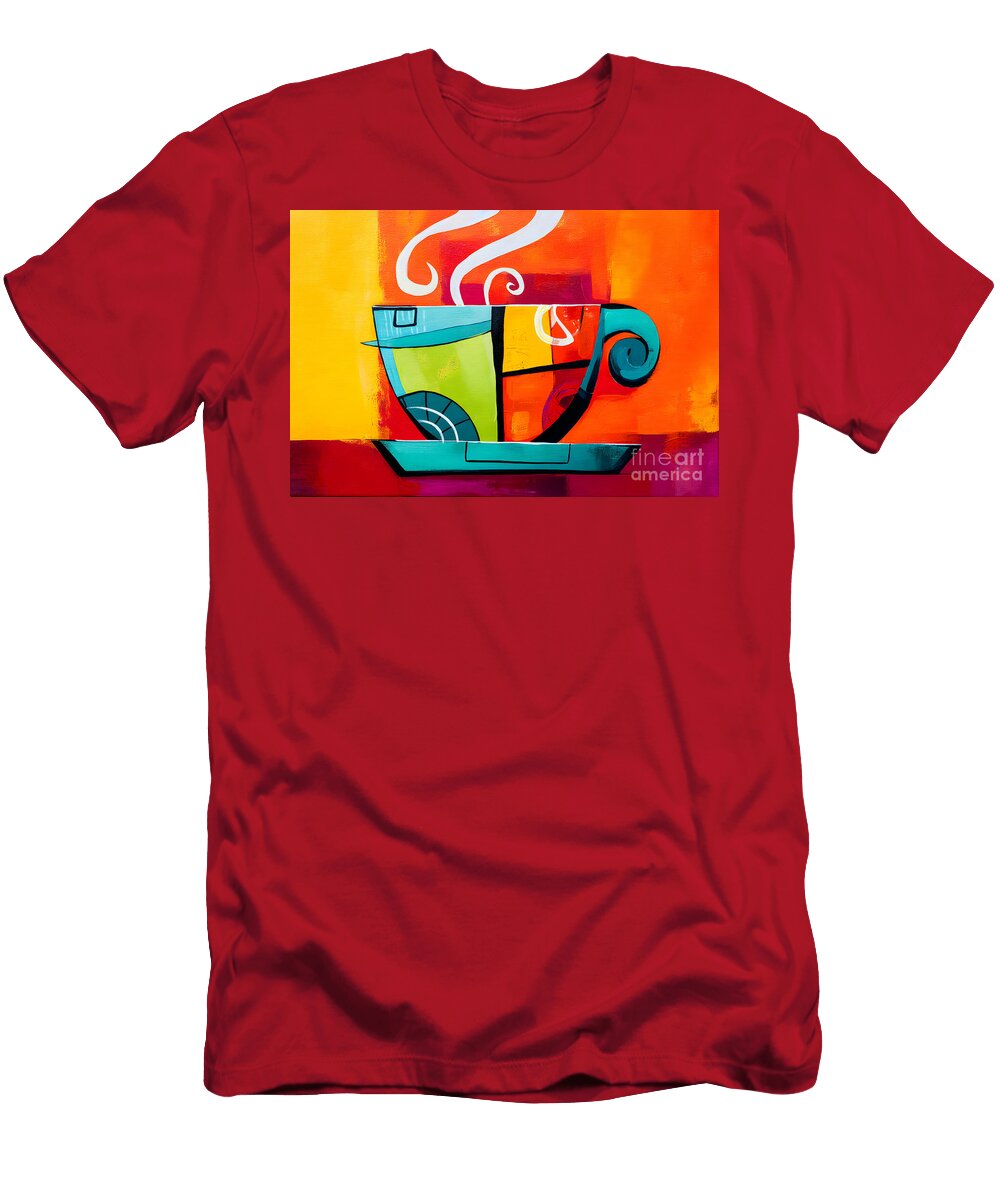Bold Brew Abstract Coffee Cup with Geometric Patterns and Dynamic Steam Olfactoart Studio T-Shirt