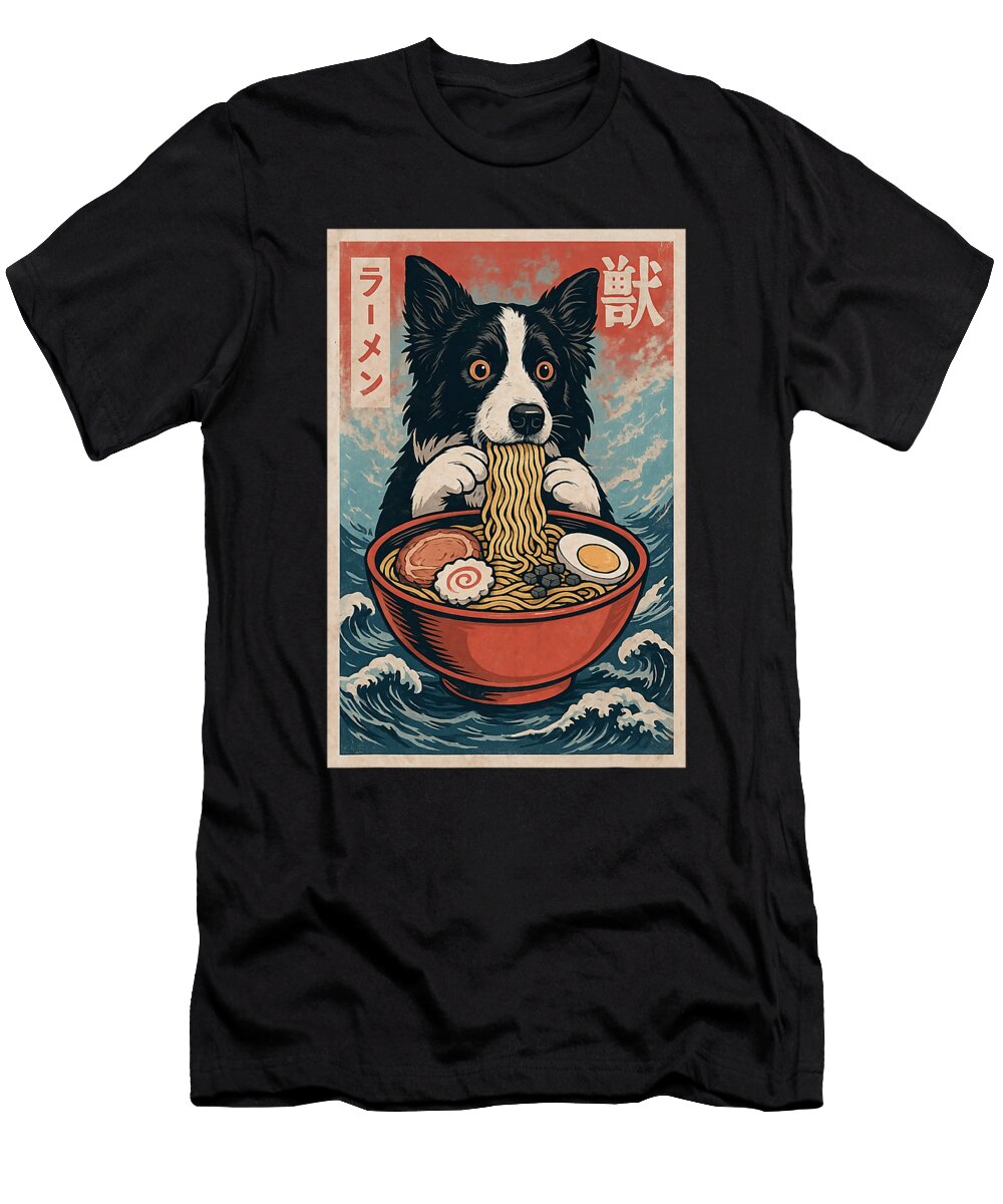 Border Collie Eating Ramen Kawaii Anime Dog Zyneu Gangd T-Shirt