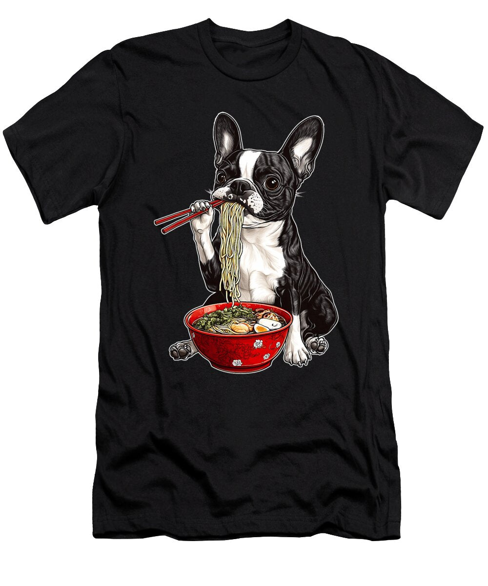 Boston Terrier Dog Eating Ramen Bowl Japanese Dh Bubble T-Shirt