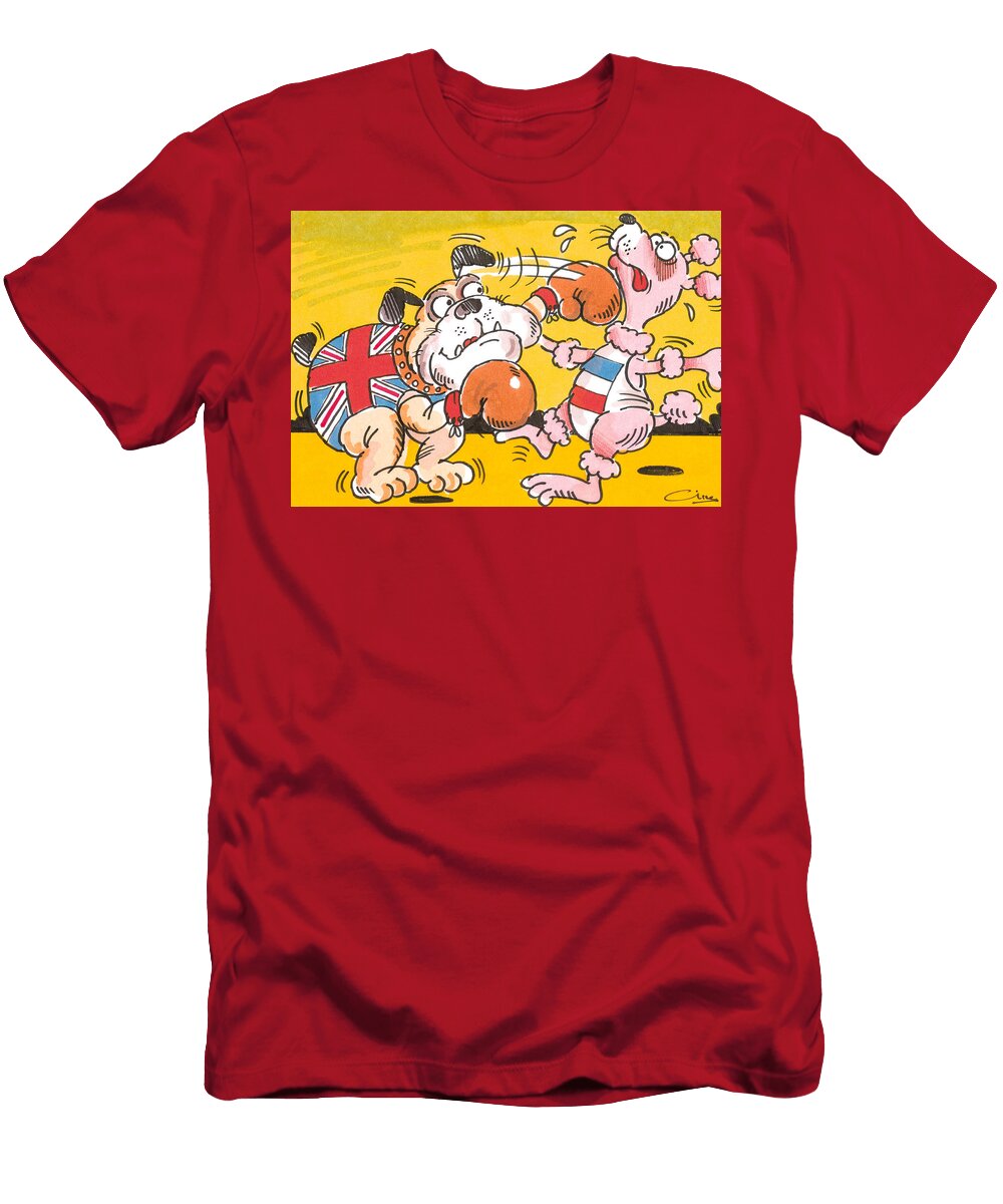 Boxing British Bulldog Beating Up a French Poodle Clive Francis T-Shirt