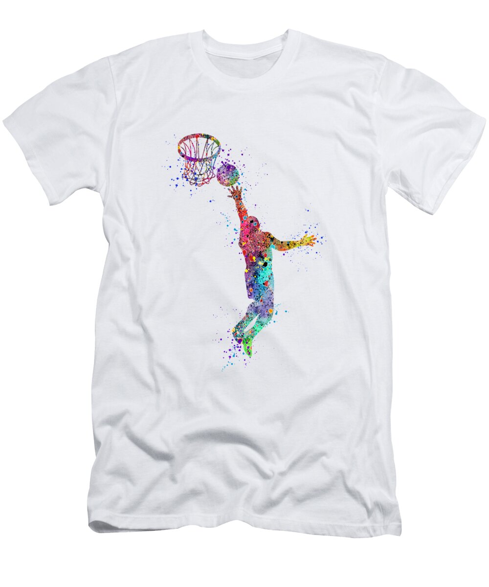 Boy Basketball Player Colorful Watercolor Sports Gift White Lotus T-Shirt