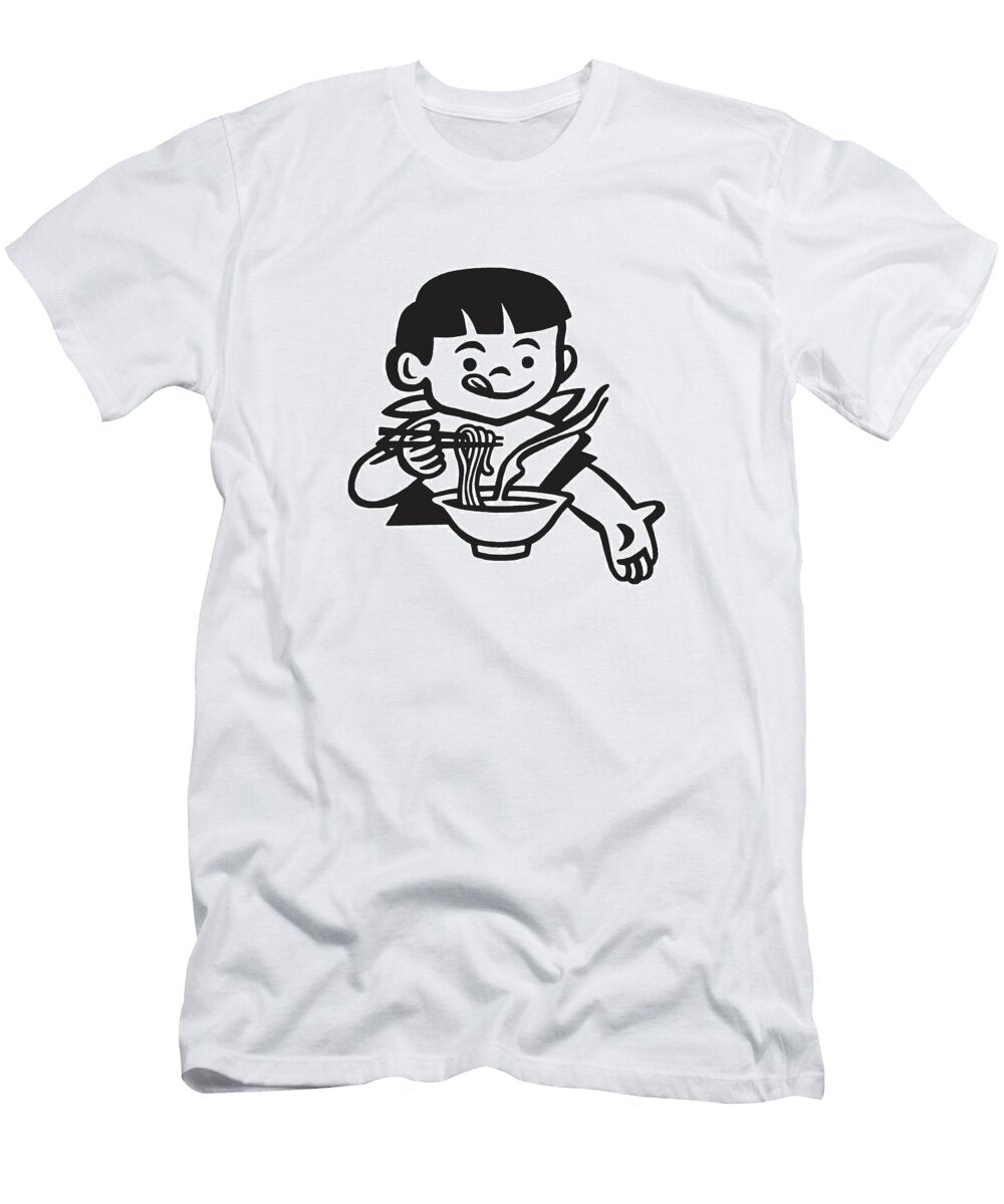 Boy Eating Noodles Csa Images T-Shirt
