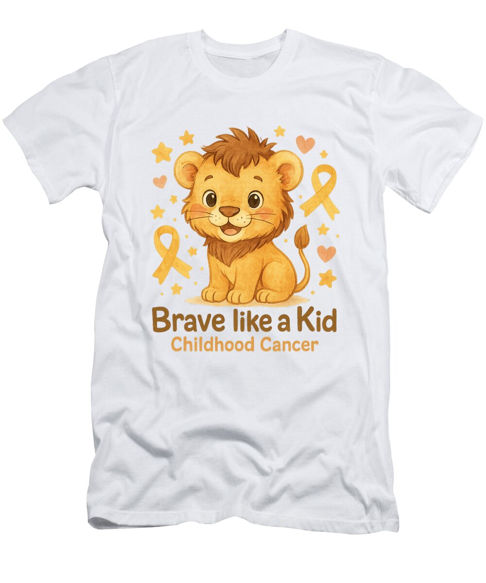 Brave Like a Kid Lion Childhood Cancer Awareness Natalie Lidford T-Shirt
